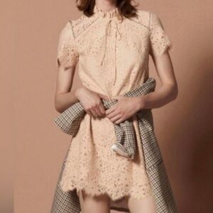 Sandro Peach High Neck Lace Rhinestones Cocktail Mini Dress size 40/ US4